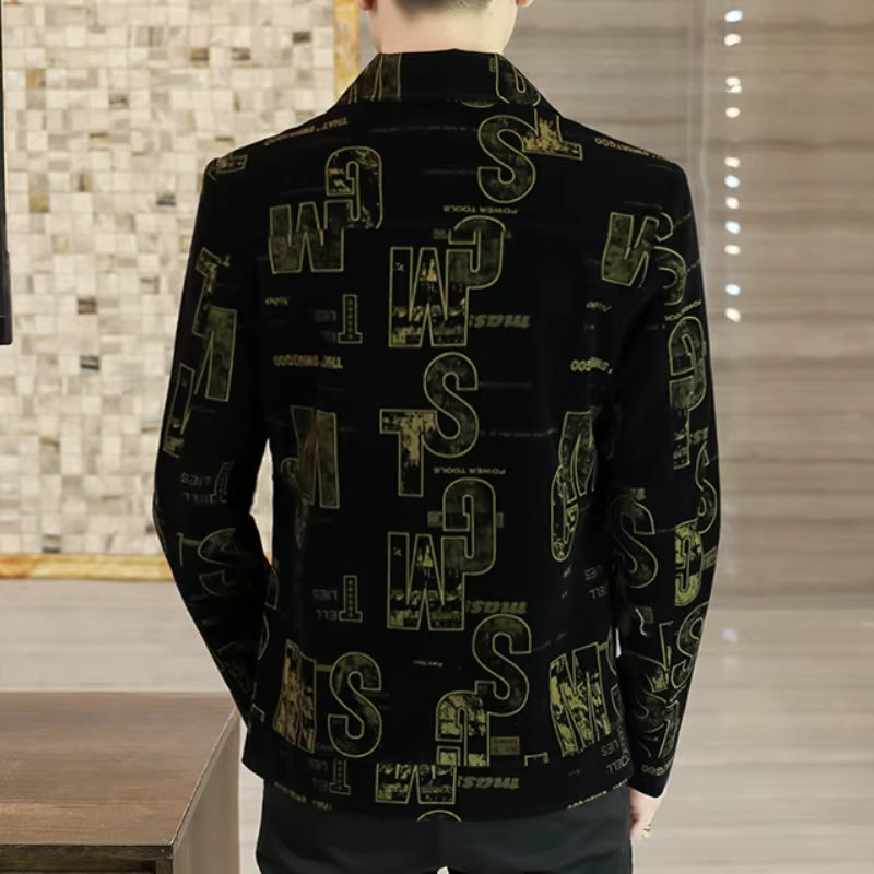 2021 Spring Corduroy Letter Printed Jackets Men Casual Business Coats Luxury Retro Turn down Collar Windbreaker Streetwear Top